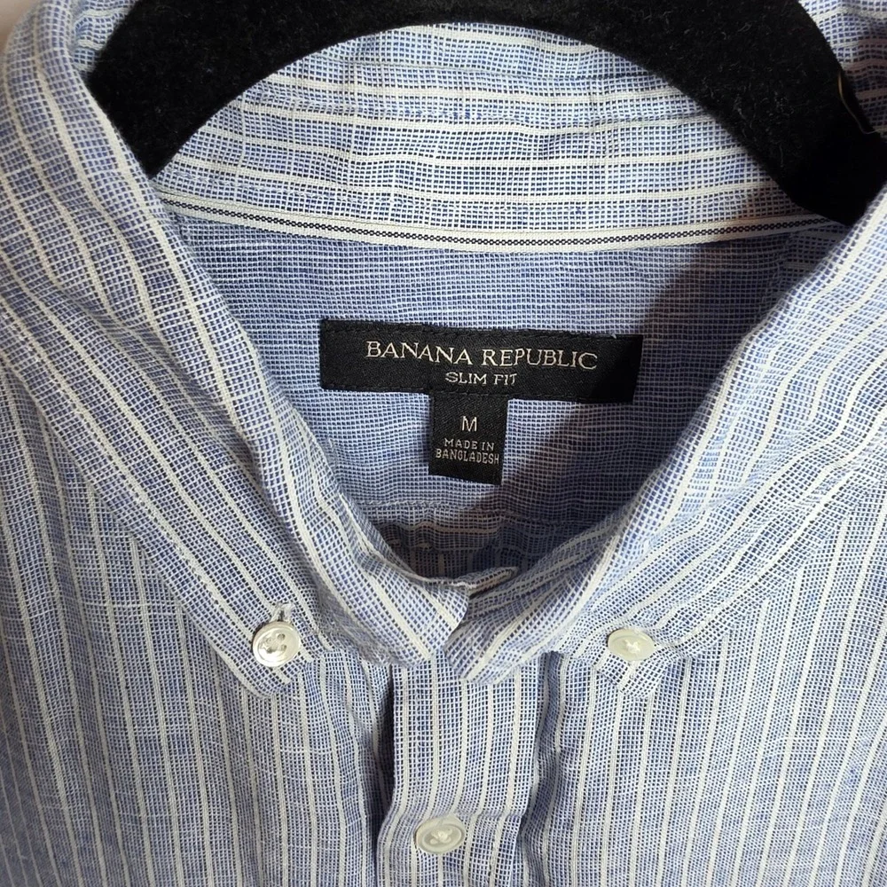 Banana Republic Button Down Shirt Mens Medium Striped Linen